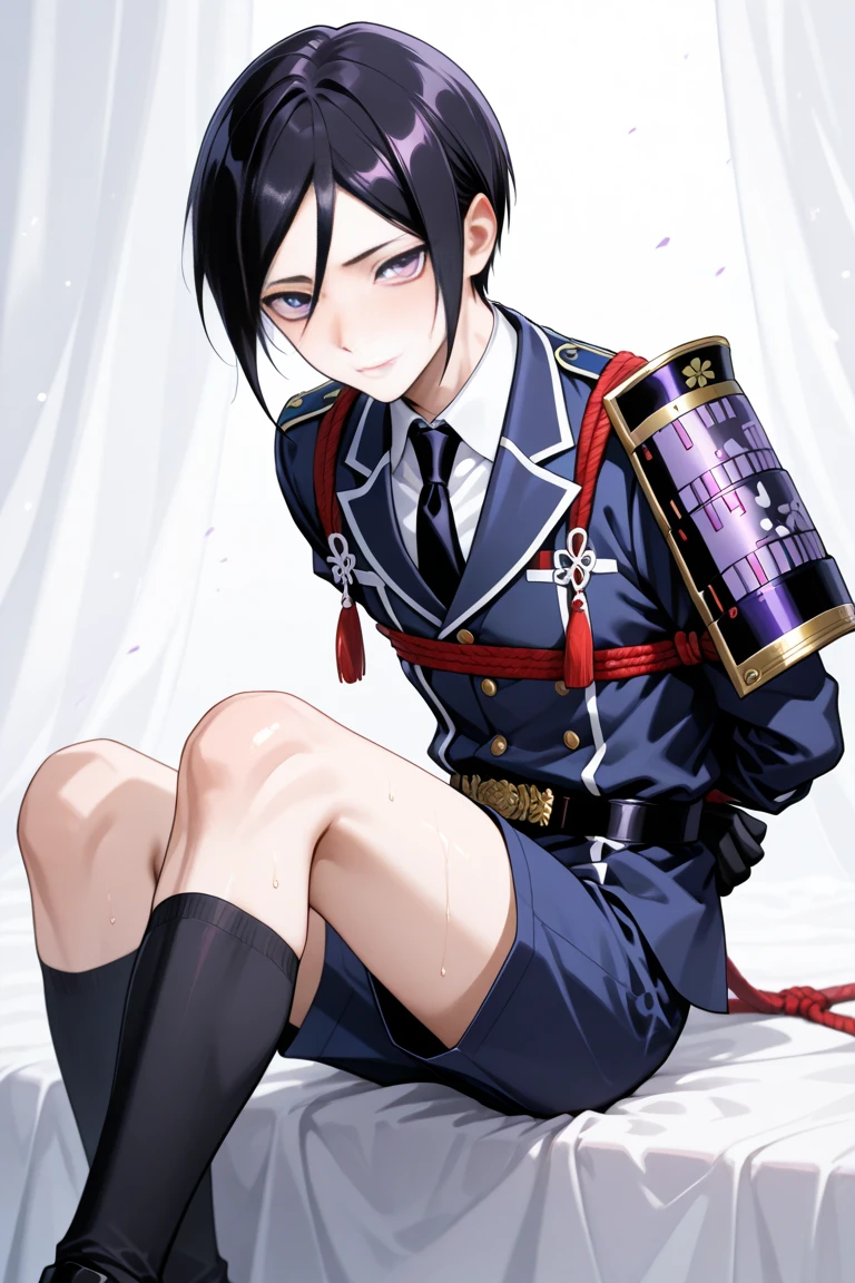 best quality, HDR, Extremely detailed face, (detailed (boy hair, boy face, boy cloth)), young man, (wearing black glasses), (black hair), (short hair), (black eyes), (full body), ([(boy bodysuit):(blue schoolboy uniform):0.1]) <lora:tentacle_clothes:1> (tentacle clothes:1.0), tentacles, tentacle sex, kneeling, (panic:1.2), (tear:1.2), (open mouth), (hands on clothes), (in classroom)