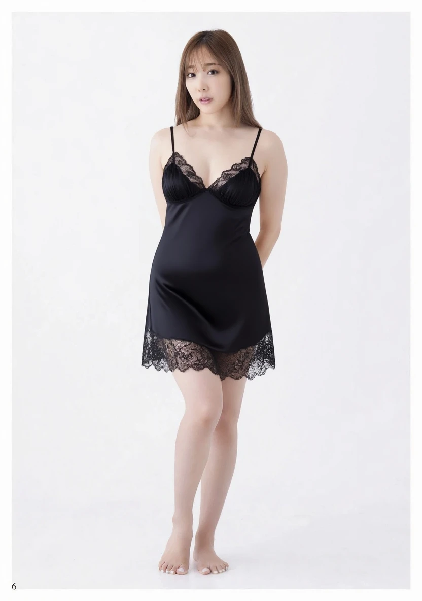 Highest quality,masterpiece,Ultra-high resolution,(Actual:1.4),Original photo,Ultra-high resolution,8K,There are also women,Fair skin、Sheer black lace mini dress,High heels,Long legs:1.5,Bright and beautiful,high waist,Flashy makeup using red eyeshadow,Gray background,