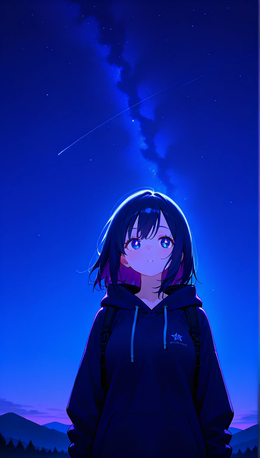 (best quality,ultra-detailed,realistic:1.37),,perfect sensual body (large ) [],nice ,girl,short black hair,mid-length dress,bright blue eyes,night sky background