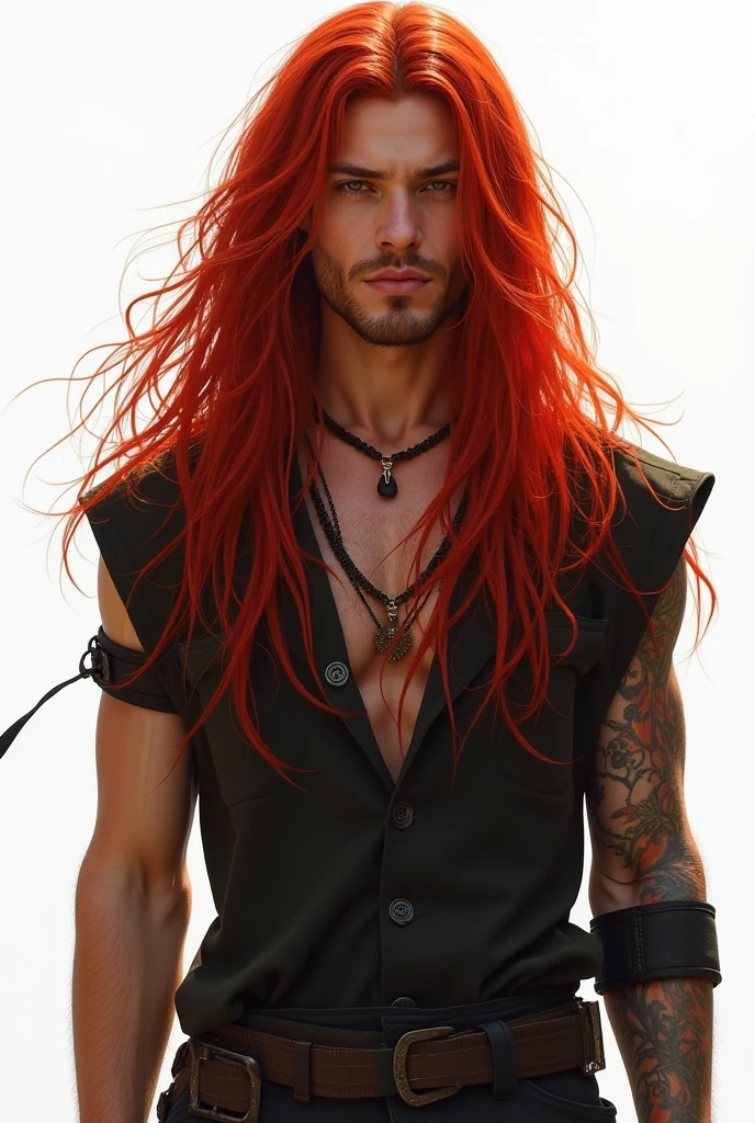 solo male, very long hair, red hair, earrings, red blazer, attractive, seductive, adult, elegant, mature, demon horns, devil horns, devil, incubus, sexy, red colour eyes, ????? torso, seductive smile, big bulge, hansome, gentle, sensual, inviting