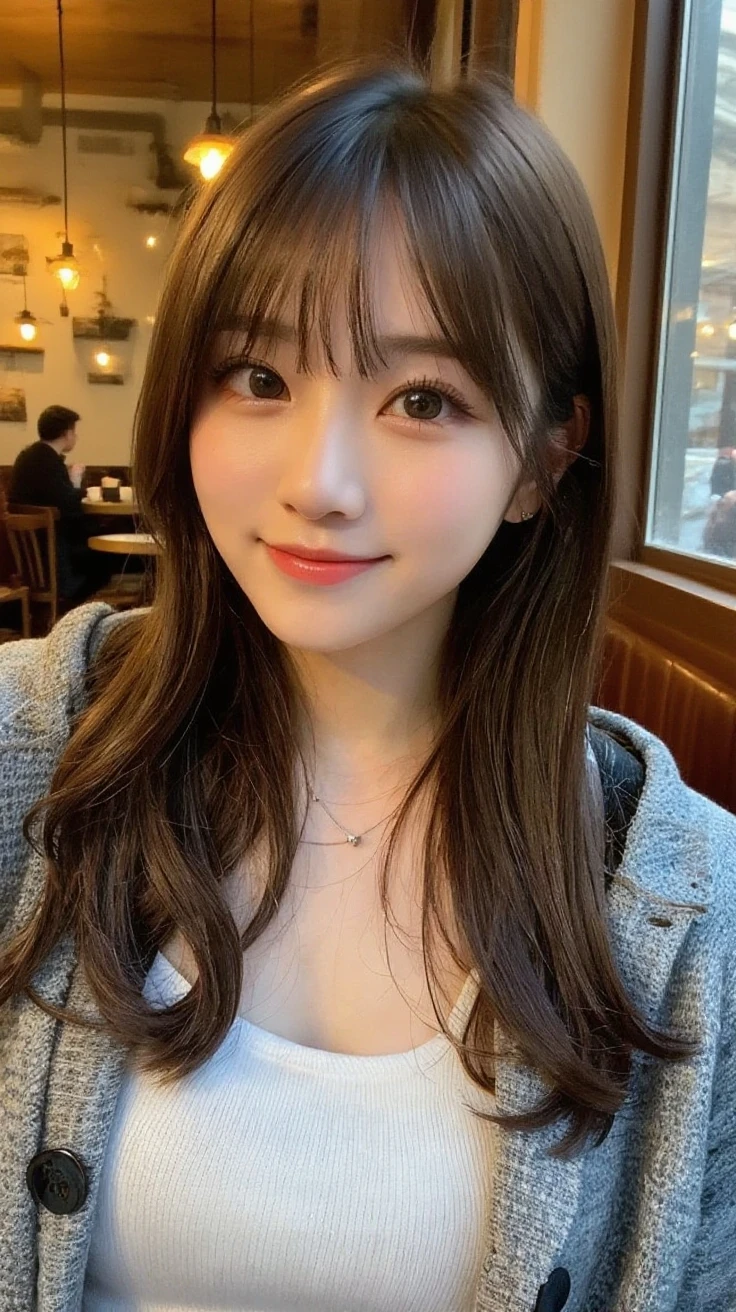 In detail, High resolution, high quality、Perfect dynamic composition, Beautiful attention to detail, Medium Hair, small 、Natural color lip,Kamimei、Shibuya Ward、20-year-old girl、1 person、Clear Skin、Shiny Hair、Tabletop, 最high quality, figure, Super detailed, In detail, High resolution, 8K、The correct state of the human body、Crouch down、Cute pose,Disheveled Hair,Beautiful feet,Perfect beautiful face,KPOP idol faces,A face with a smile across its face、Big Breasts