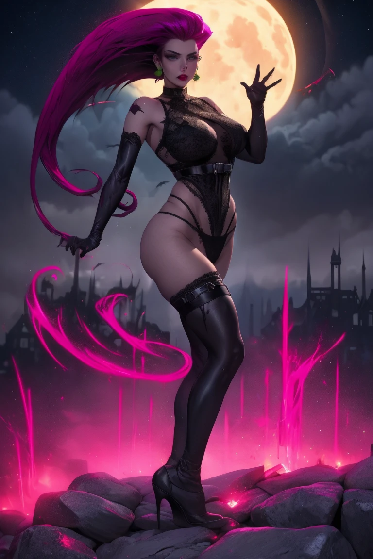 La mejor calidad, Obra maestra, extremadamente detallado, anime, Evelynn_predeterminado, hendidura_Pupilas, resplandeciente_ojos, negro_sclera, Blanco_cabello, presumido, (Full Body Angle)
