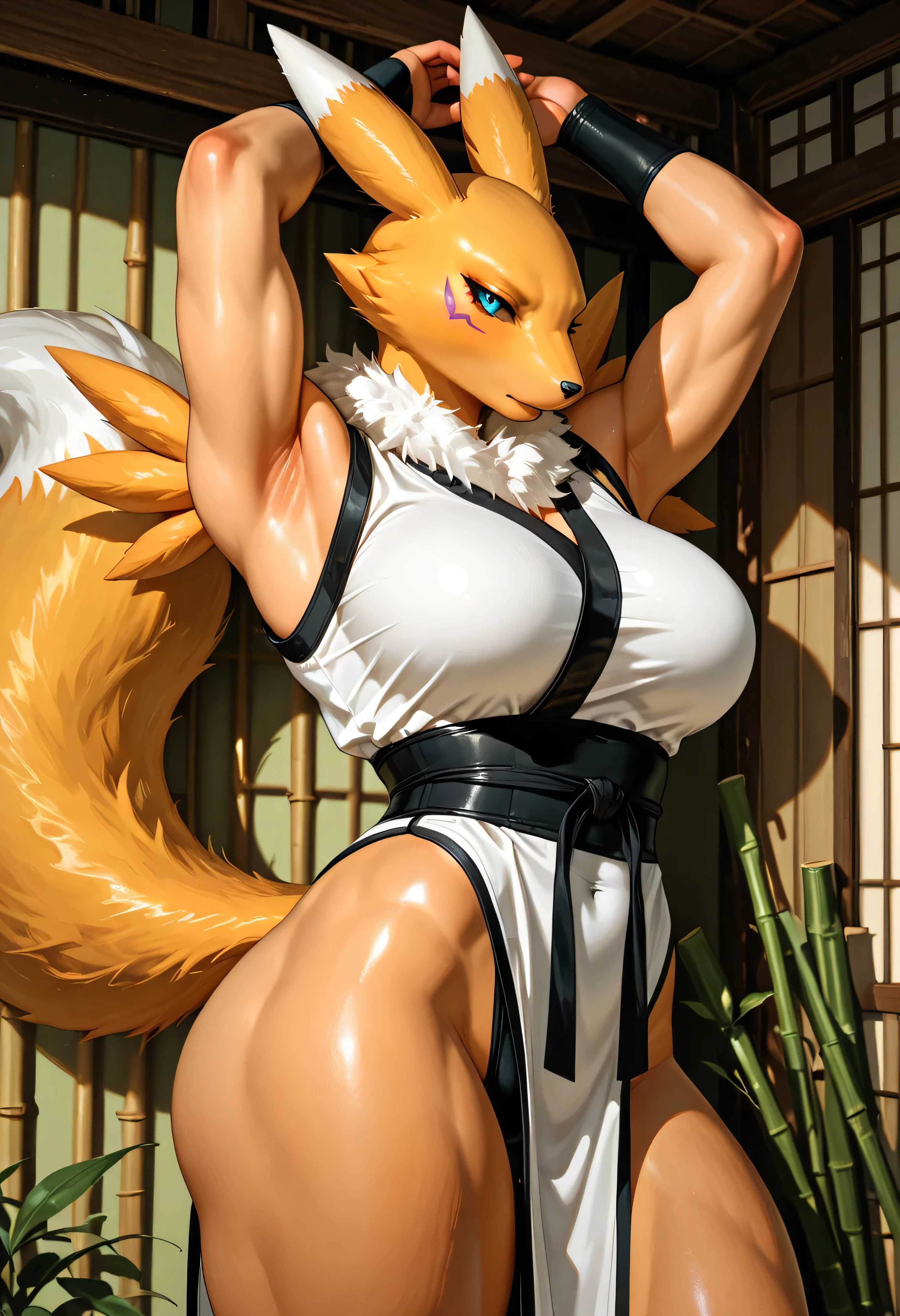 Renamon musculosa, seios grandes, luntando