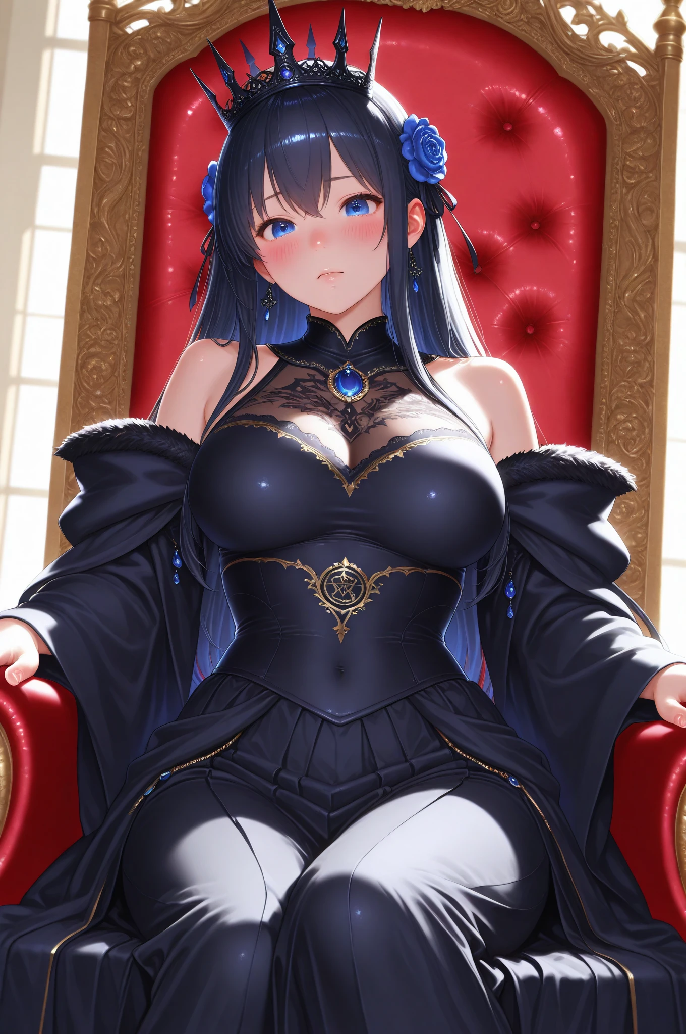 1girl, black hair, blue eyes, wearing full body armored suit, absurdres, high res, ultrasharp, 8K, masterpiece, looking at viewer, cat girl ears same color as hair, mask, hands armored gloves, long cape, global illumination, primitive， tmasterpiece， ultra fine photos， best qualtiy， realisticlying， rays of sunshine， full-body portraits， stunningly beautifu, cleavage breasts， dynamicposes， delicated face， Vibrant eye，Sweat profusely，very highly detailed background， detailed background， opulent， milkyW， highdetailskin， Realistic details of skin，Visible pores，Clear focus，volume fog，8K UHD，digital SLR camera，high high quality，filmgrain，White skin of the，photorealisti，DL，Utopian metropolis of the future，look from down，semi transparent, gold