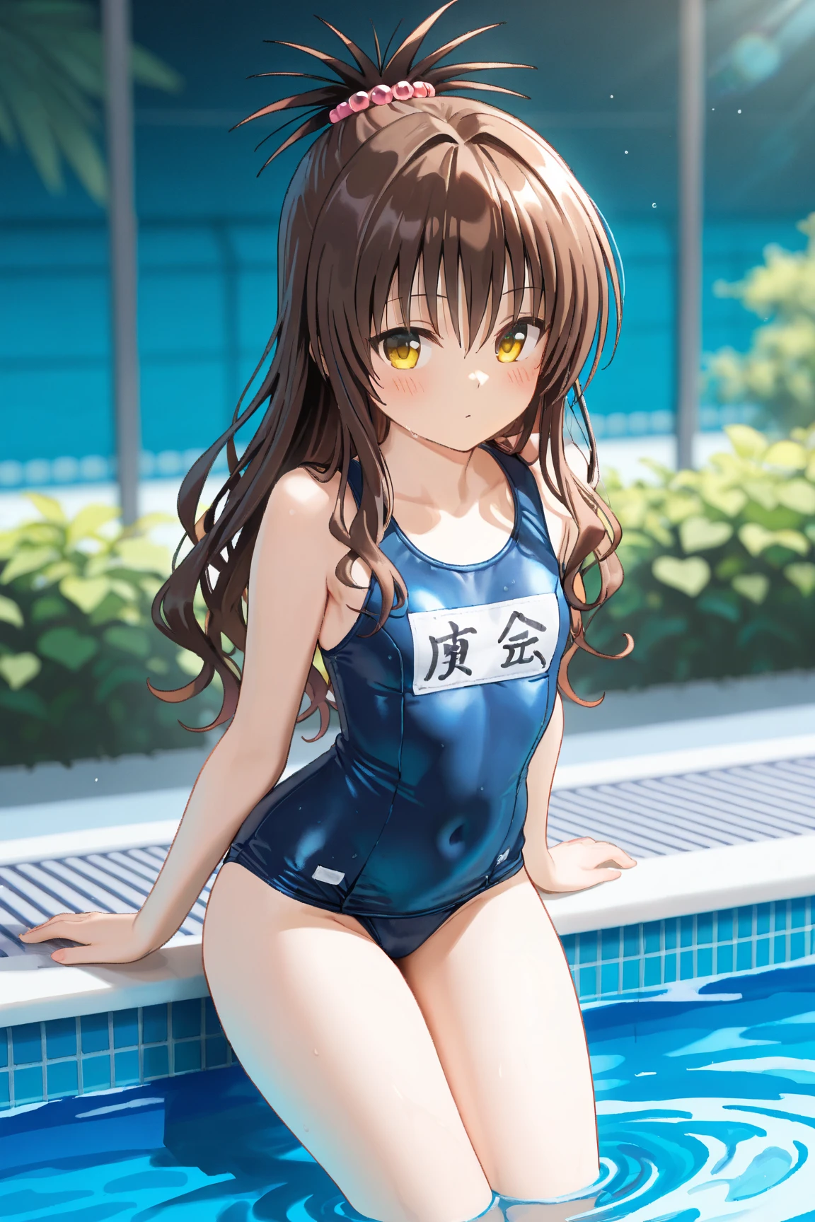 school swimsuit, pool side