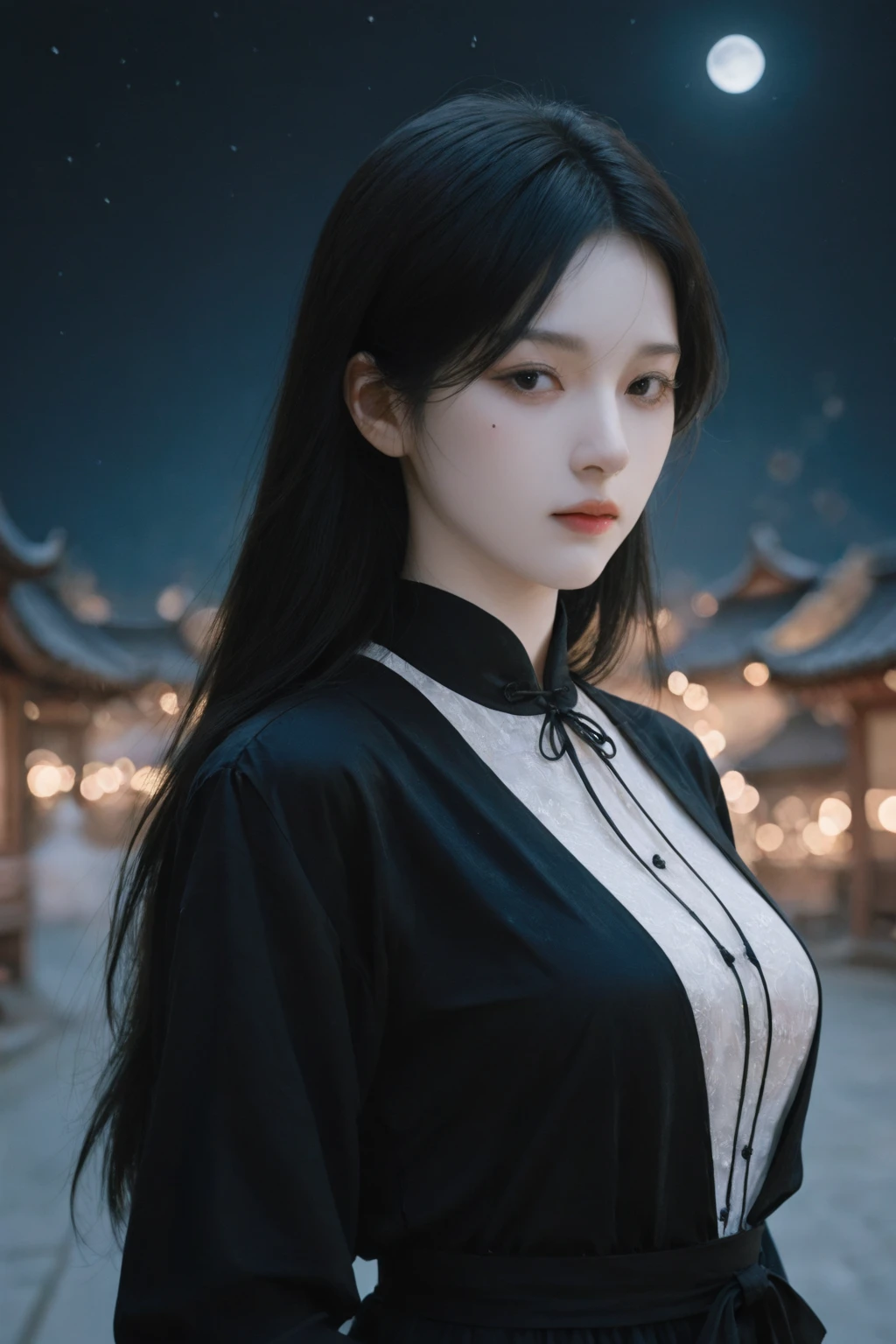 a close up of a woman with long black hair wearing a black dress, jaeyeon nam, Kim Tae-joon, Shin Jinying, Choi Hyun-hwa, Guviz, Soft portrait shot 8 K, seseon yoon, Lee Ji-eun, lee ji eun, cruel korean goth girl, Kim Hyun-joo, gongbi