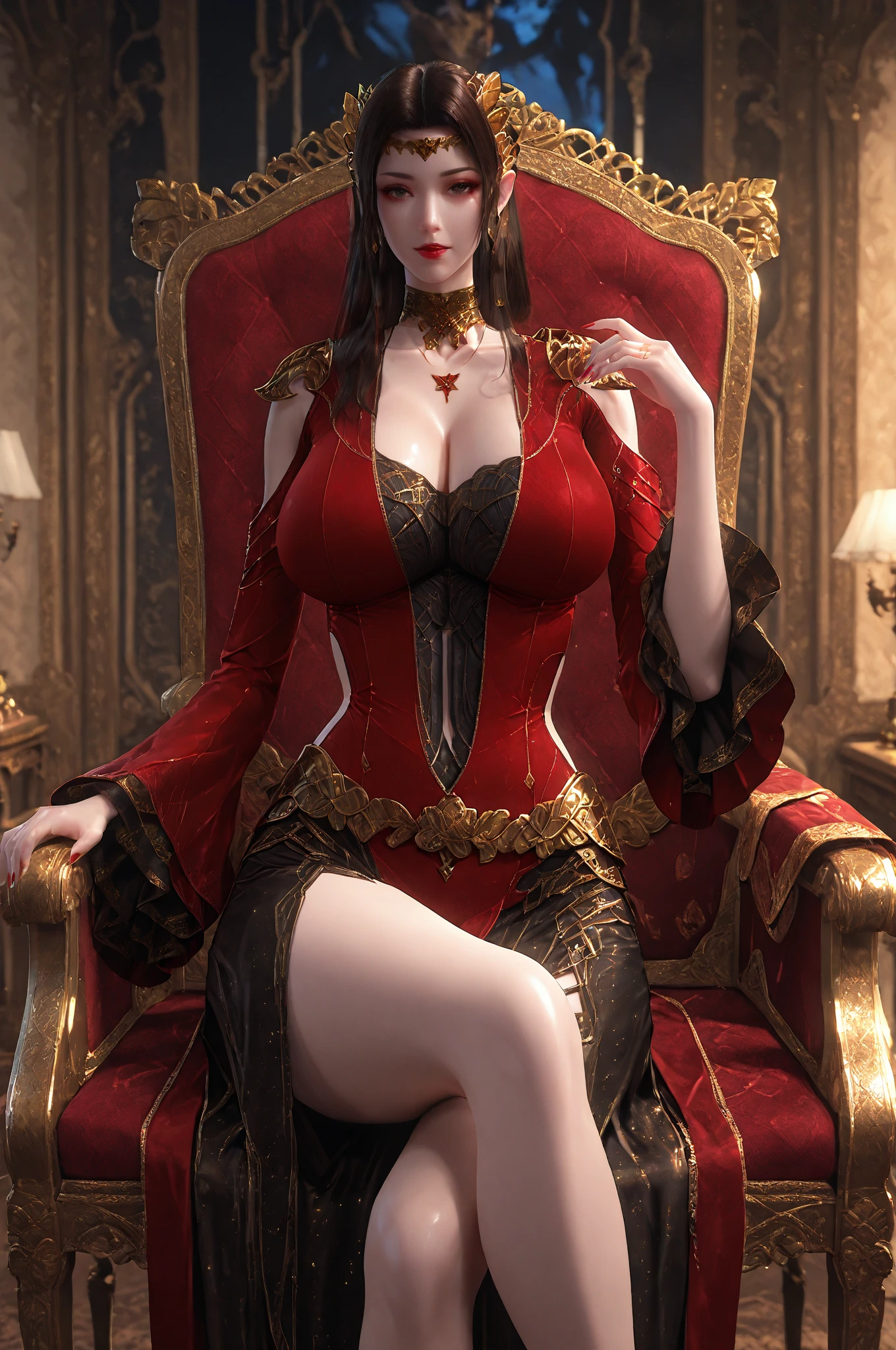 Court background,(Hands together:2.0),(dark bluecolor curly short hair：2.0),british palace bun,Standing close-up,dream world,Royal sister,(Elongated danphoenix eyes,eye shadow,long eyelashes),Elongated danphoenix eyes,eye shadow,Contact lenses,Jade necklace,(Off the shouldersBaroque skirt,Off the shoulders,Widen hem,Shredded flower cloth：2.0),(big breast)ballroom background,(soft light and shadow：1.9),Intricate body jewelry,High heeled dancing shoes,Detailedly drawn backgrounds