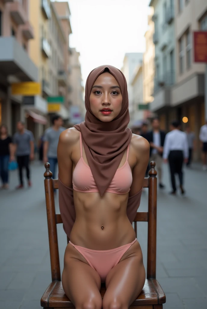 full body shot, full naked, small stature, short height, medium breast, white skin, pubic is hairy, young malay girl, wearing hijab, cute face, showing all body, full nude, At a park, look at viewer showing very pitiful face asking for forgiveness, intricate details, (ArtStation:1.2), natural skin textured, nude, naked, full body photos