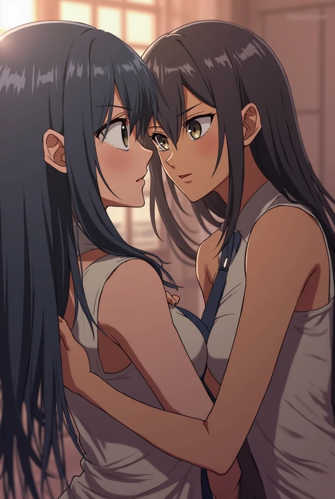 on the hotel bed,whole body,naked,hug each other,look at each other(highest quality, masterpiece:1.2), by 2 person, anime, anime screencap, ray tracing, global illumination, Super-resolution images, Bright colors, cinematic light, Lens flare, shining eyes, Depth of bounds written, Happy, detailed background, cute, , Yuki Yukizuna,