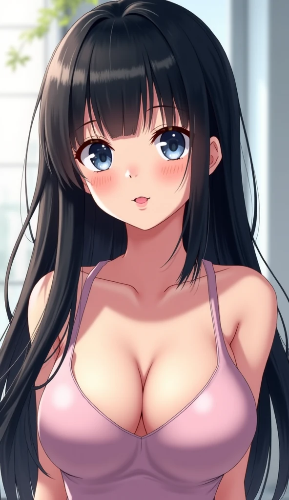 (A superb exquisite Chitanda Eru), (adult face), solo, intricate details, (finely detailed beautiful eyes: 1.2), purple eyes, long black hair, natural straight hair, straight bangs, solo, [Small_breasts: large_breasts: 0.5], normal breasts, extremely delicate, peerless beautiful girl, dreamy quality, exaggerated facial features, solid color, delicate face, bright lips, slender waist, straight curves, soft lights and shadows, super fine, 8K, HD, (masterpiece:1.4), (((sexy smile, kiss at camera)))