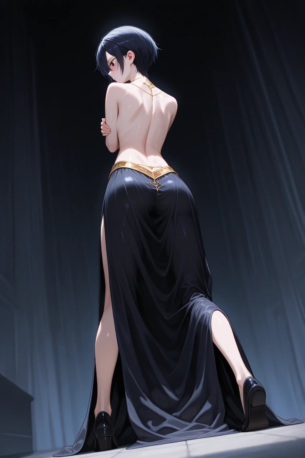 (1 girl:1.3), alone, __Full body back__, official art, unified 8k wallpaper, super detailed, Beautiful and beautiful, masterpiece, best quality, raw, super detailed photos, best quality, ultra high resolution, photorealism, Sunlight, Full body back, amazing beauty,, (from behind), Detailed face, Gorgeous, highly refined skin, Realistic skin details, Visible pores, sharp focus, volumetric fog, 8K Ultra HD, SLR camera, high quality, film grain, White skin, photorealism, black hair, black hair, Slit sleeves, skinny, transparent, pink, ((nude:1.4)), transparent panties, pink, twisted braids, long braids, jewelry, Gold fittings, Gorgeous配饰, complicated, long hair, sexy ass, Sexy long legs,sexy feet,exposed buttocks,Expose the thighs,Backless,show off your waist,Hidetoshi,show your feet,no shoes,gray background, petal, peach blossom,, pink , Permanent installation, ((Put your hands on the carpet:1.3)),((Put your feet on the carpet:1.3)),((crawling posture:1.3)),((((The back is facing the camera:1.4)))),(((Hips facing the camera:1.4))), (((Focus on the butt:1.4))),(((Front and back photos:1.3))),Keep your eyes on the camera,top view