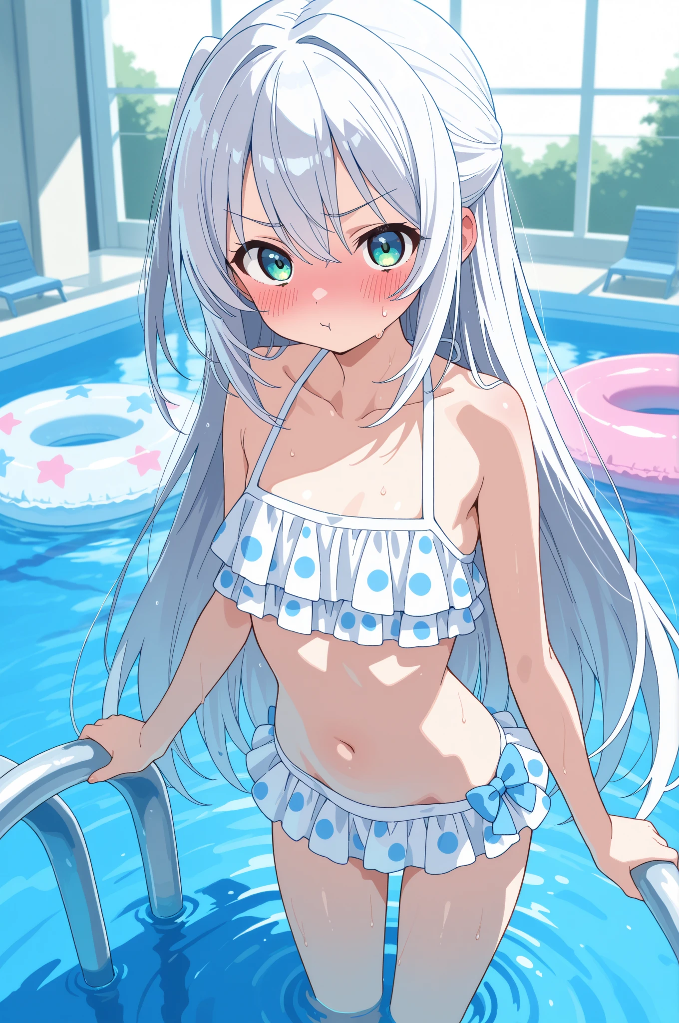 One girl, change, Ocean, bikini, Urine, Seagull, Flat Chest, Gray Hair, high quality, High resolution, Glossless hair, blue eyes