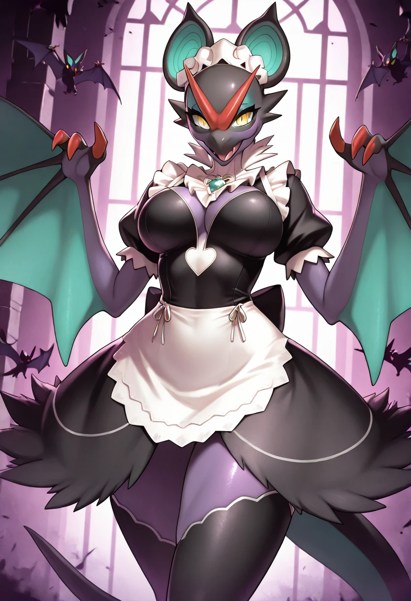By zinfyu,by twistedscarlet60, uploaded on pixiv, by fluff-kevlar, (masterpiece), (best quality), (solo female:1.2), (extremely detailed:1.3),(detailed eye,black circle on eye,clear eye), sheou, Dragon, Dragon head, dragon wing, dragon tail, anthro dragon, close view, wearing maid dress, perfect circle breast, In mansion, cleaning