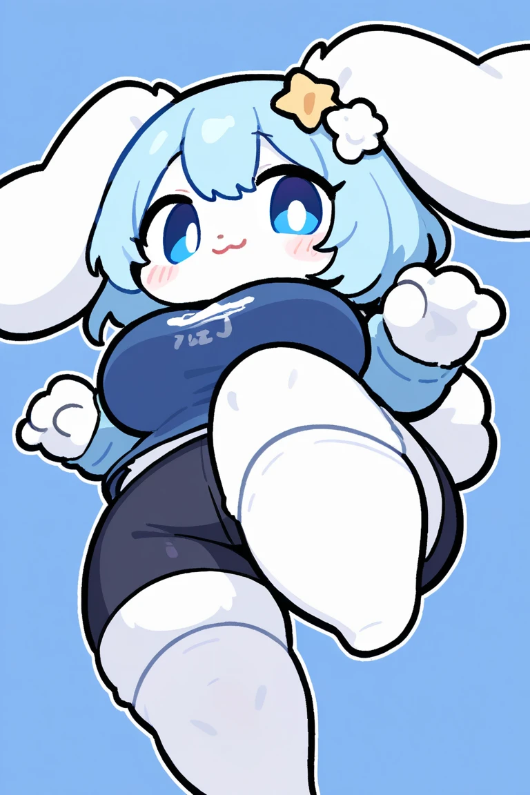 tall girl, slim, with asian features, white, big tits, big ass wearing a white leotard, fishnet stockings, white heels, headband with white rabbit ears and a white bow on the neck.