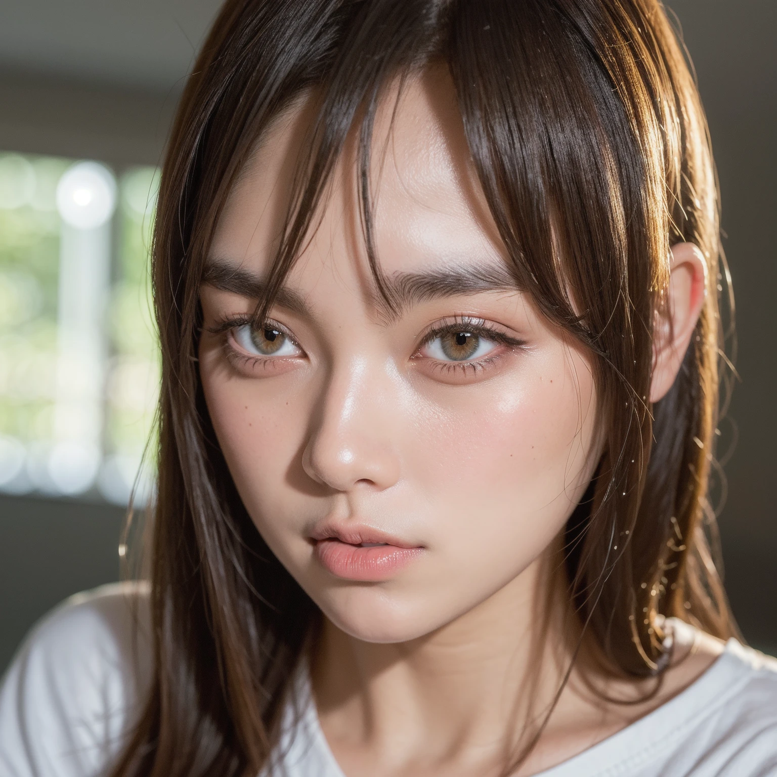 best quality, face focus, soft light, ultra high res, (photorealistic:1.4), RAW photo,
1japanese girl, solo, cute, (pupil, lights in the eyes), detailed beautiful face, (small chest),(high resolution detail of human skin texture),
(long hair),
indoor,
Nude,
(portrait)