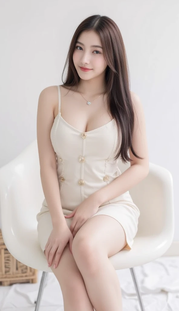 (Detailed skin:1.2),(Shiny skin:1.1),8k,Highest quality, masterpiece, Ultra-high resolution,(Realistic:1.4), RAW Photos,(Soft saturation:1),(Fair skin:1.2),(Succubus:1.2),Half-Japanese beauty,23 years old, （Light brown hair）,（Long Hair:1.３)),  (Pretty face:1.4), (Large Breasts, Tight waist,Big firm hips:1.2), ((Beautiful lighting:1.3)), ((Neat dress:1.2)),(Highly detailed face, Highly detailed lips, fine grain, double eyelid,Highly detailed and evenly balanced eyes), （Sharp focus:1.2）, ((Full Body Shot)),（Perfect Anatomy:1.3),(Beautiful woman with perfect figure: 1.2）、((Random sexy poses:1.2))、Sharp Eyes,smile,（Seaside cottage）