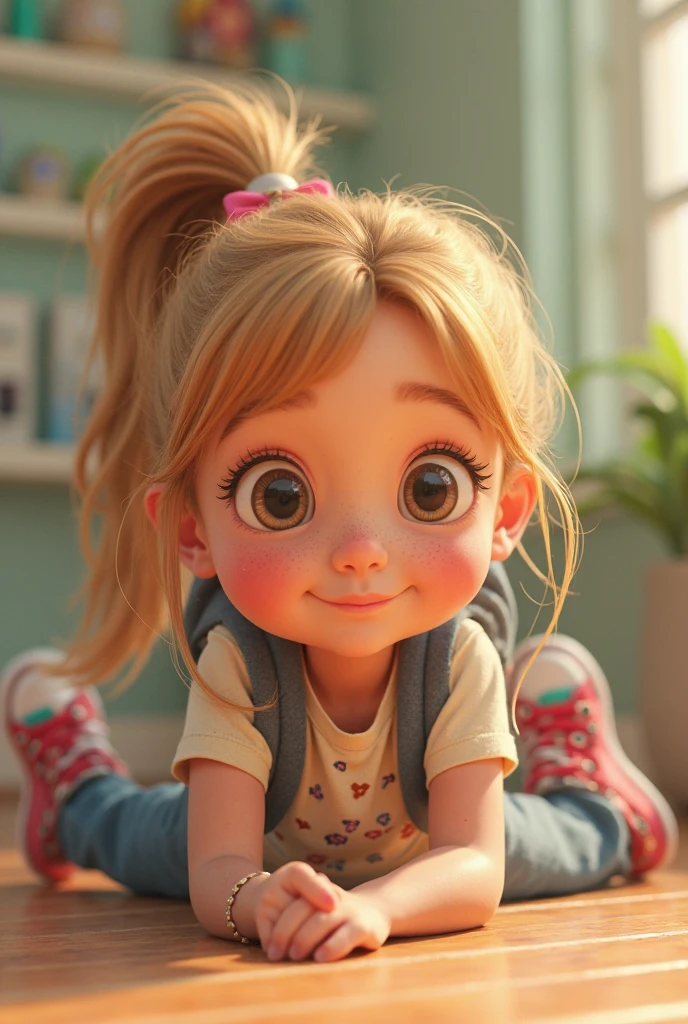 (Pixar style: 1.2), cute, 3D artwork, An imaginative 8-year-old girl with bright blue eyes and a constant sense of wonder., blender, OC renderer, dribbling high detail 8k, studio lighting --auto --v 6 --s2