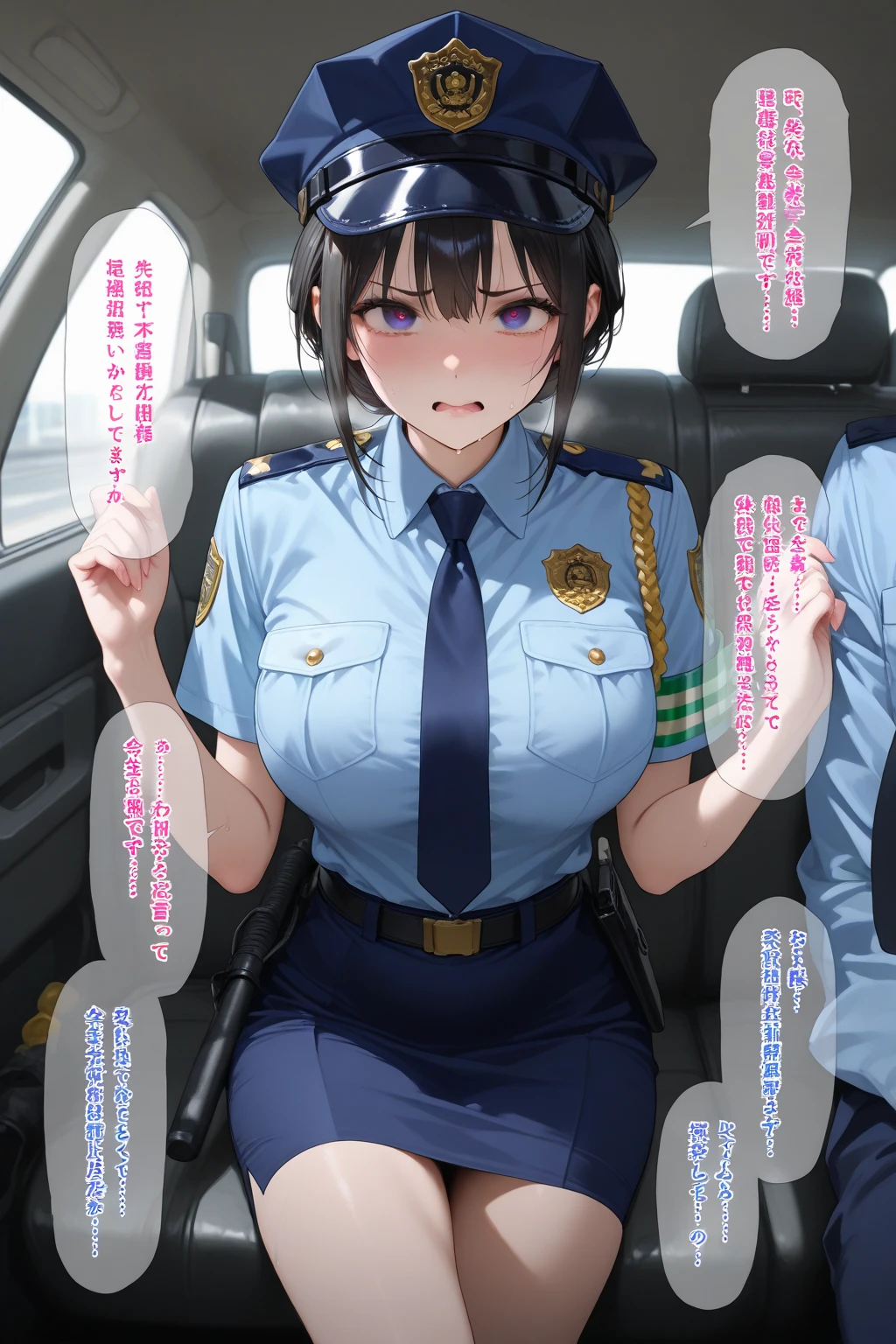 Dominant female police officer forces her boobs onto the face of a cute, submissive young boy