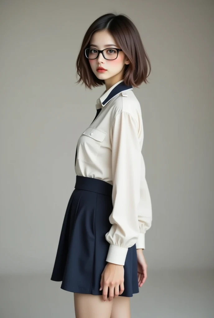 ((top quality、masterpiece、high sensitivity、high res、Detailed Description、delicate face depiction、Ｆvalue：6.0)),((Slender Woman、wearing glasses)),is advanced digital art、mini dress、platform sandals、
