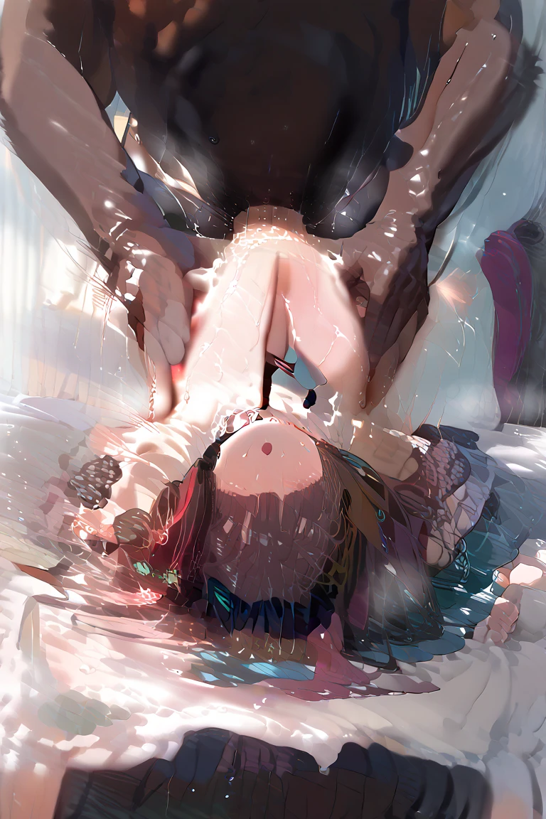 (((POV, Through the camera)))、Ridiculous resolution, Ultra-detailed, Best Quality, Illustration, 8K, 超A high resolution,(((Girl and guy having sex))), Ash hair、Forehead、Pixie Short、headphones、eye glasid night)), (((Sweat,steam))),  ((Have a handheld game console)), Bottomless, Indoors, on the beds, ((bury your head in a pillow))、(((Man whispering in ear from behind)))、1boy and 1 girl,Happy Sex,masutepiece, Best Quality, NSFW,(Erotic:1.4)、Side, (((Tall man with evil grin、1 A woman yawning ahegao has sex)), (((Sweat))), ((Sexual climax, trembling, motion line:1.2))