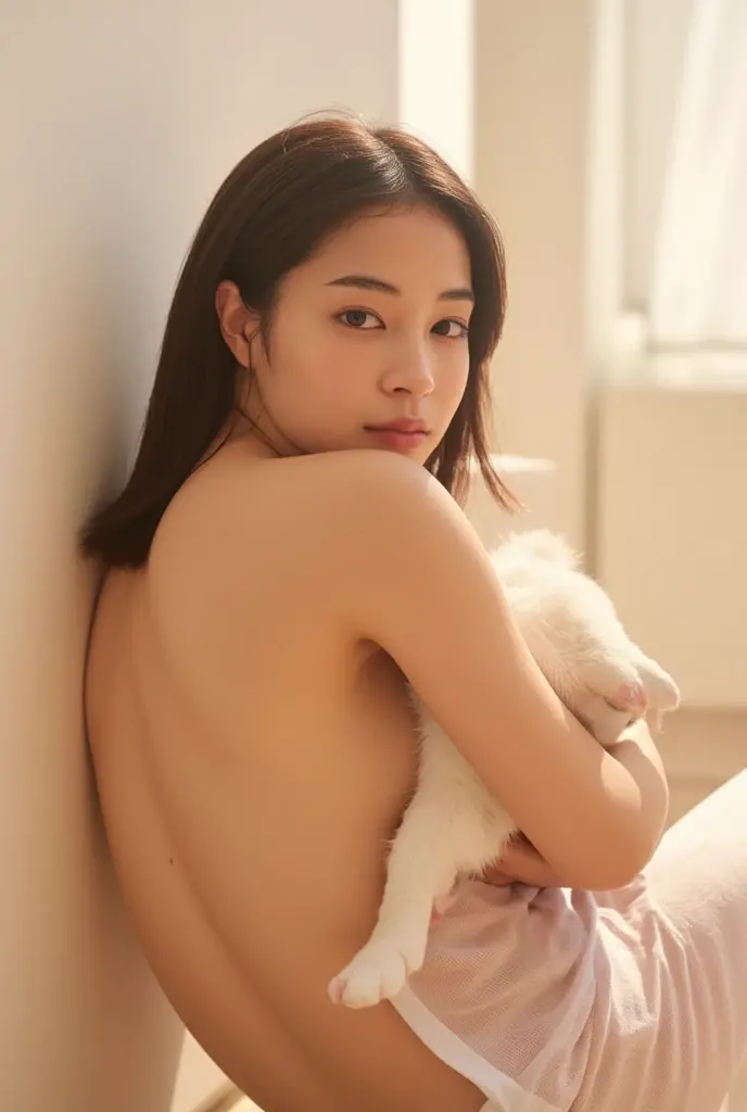 top-quality、masterpiece、Naked Japan girl、Sleeping in bed hugging a humanoid stuffed animal、Immediately after intense sexual intercourse、The whole body is drenched、Open mouth and surprise、A hyper-realistic