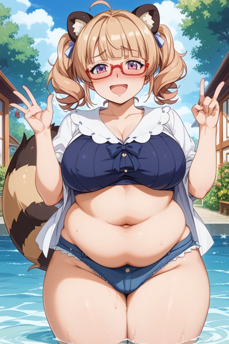 furry women, one-piece swimsuit,cow, swimming, glasses, huge breats, cute, nipple