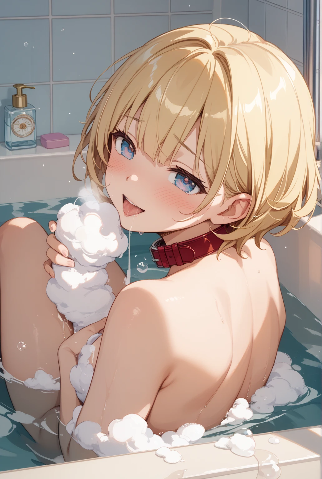 (((masterpiece))), ((highest quality)), (Very detailed), ((High resolution)), ((8k)), ((Anatomically correct)), One very cute girl, Baby Face, (Small breasts), Vocaloid, (Kagamine Rin), Blonde, Short Hair, Letting down your bangs, (Short), , Charming smile, Blue eyes, Best moment, Delicate arms, Detailed skin texture, Intricate details, Very detailedな顔, Beautiful curves, Beautiful thighs, ((Taking a bath)), Embarrassed and shy, Watching the audience, Sitting, ((Completely naked)),
