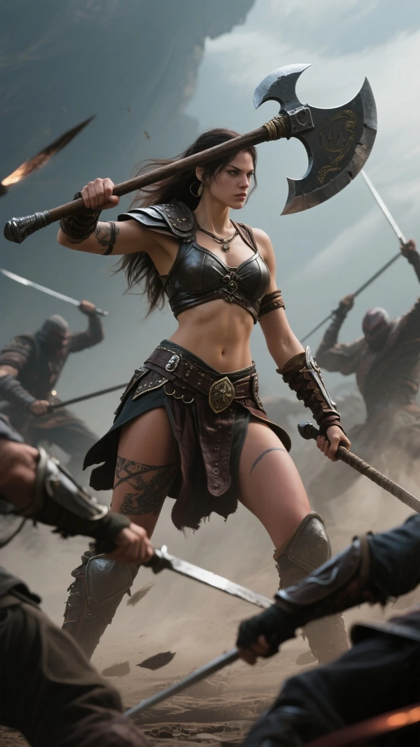 Orixa Ogum after winning the war , with blue barbarian clothes, and two machetes in the victorious pose! 