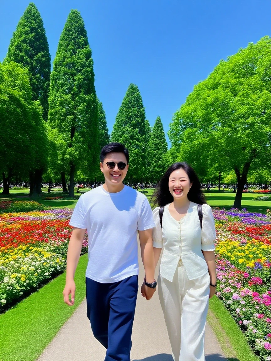A loving couple in the Ziwei Garden of Suqian Santai Mountain