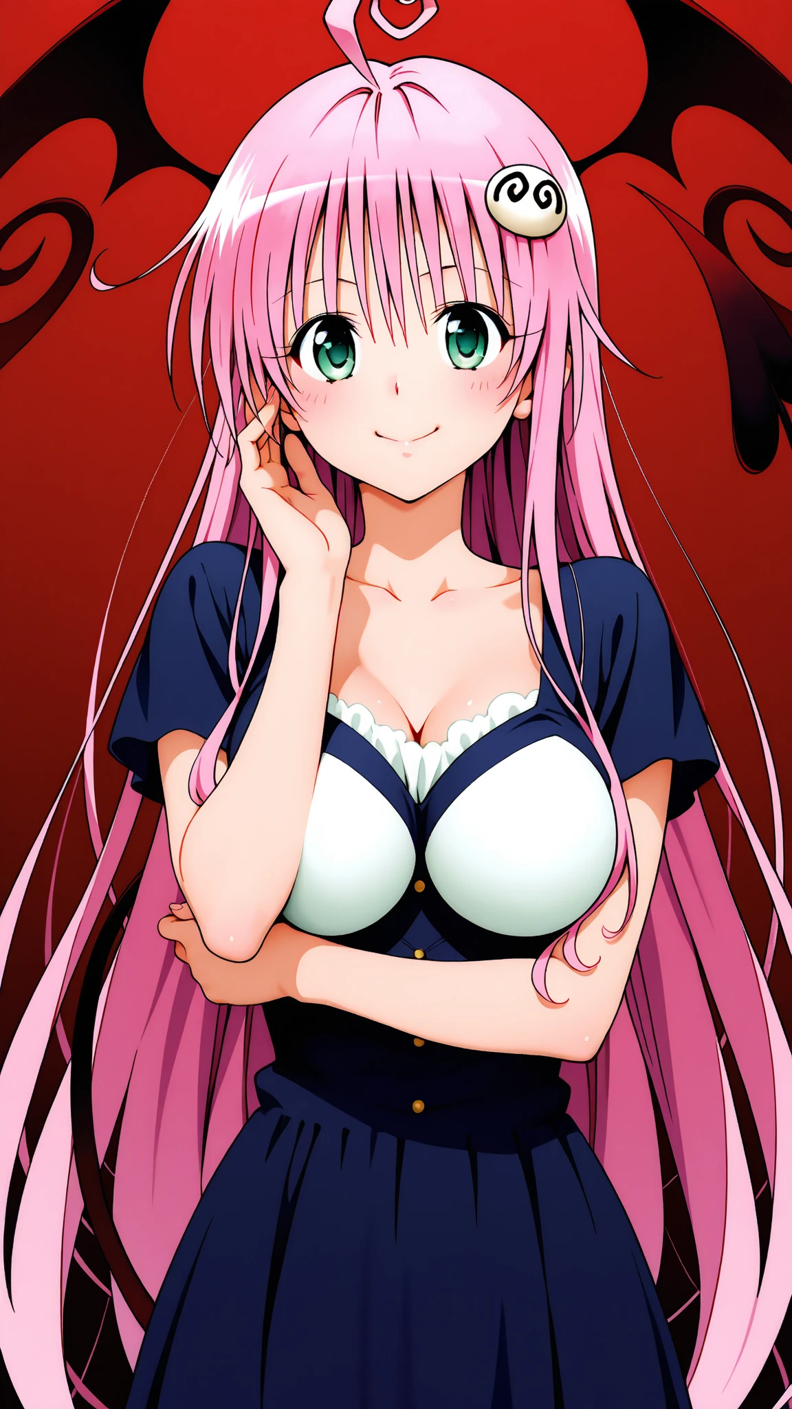 k hd，illustrious，8K，perfect pubic，Anime girl smoking with pink hair and horn, Zerotwo, Sakura Haruno, shirabii, tensei shitara slime datta ken, megumu okada, with index finger, Anime figure, she has a cute expressive face, as an anime character, anime visual of a cute girl, female anime character, roguish smirk