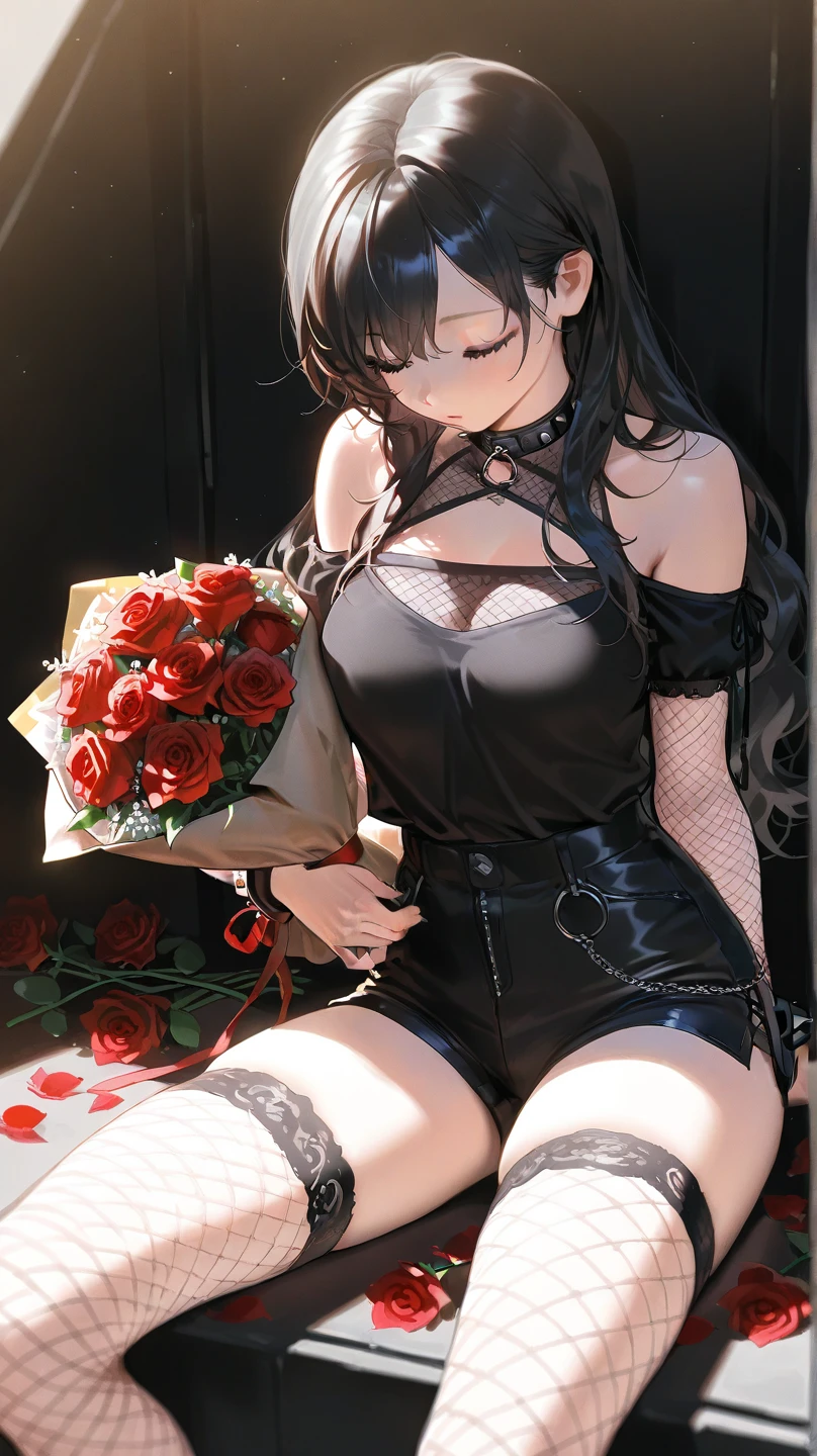 {{{{{16k}}}}}, {{{{{transforming a pure corpse girl into her facial rank and tits rose to the SSS rank of top-notch pretty actresses, She is laid on an coffin of flowers bouquets of flowers are stabbed all over her body and her body becomes more curvy, she is turned into a cutesy flower arrangements, she sleeps and she lost her life the moment she is fully asleep the flower glows absorbs her life blooms more cutely and transforms her corpse into something lovely and capable of eternal necrophilia, Each time she was necrophiliac her tattoos increased the tattoos her waist and underbust became thinner, her breasts become even larger and deeper with cleavage, Her hair is replaced by a bang long glossy very Straight black hair, A 10-years-old young girl who was supposed to have died, but was injected with more and more female hormones and Reproduce as underbust and topbust firmness lasciviousness 18-years-old virgin nudity girl of the expression dyed in bewitching eroticism, Grown bodies are reproduced with cheeks so vivid and lips so thick and dark that it is hard to believe they are sexually knowledgeable and sexy looking corpses, She is fitted with a heart collar that puts people into eternal sleep which transforms her into a cute once-in-a-millennium narcotic flower arrangement that becomes her too-cute corpse}}}}},{{Extremely detailed}},{{{{{integrated her head pure small, All the fat from her limbs and waist will move to her swinging tits and slender limbs, Enchanting Too thick and erotic lips, Her thickened lips shimmer with luster, A cutely girl's soul-draining white eyes}}}}},{{{{{Her tattoos spread all over her body, She is tattooed with lewd flowers on her neck, arms, lower abdomen, thighs, Flower piercings are attached all over her body}}}}}