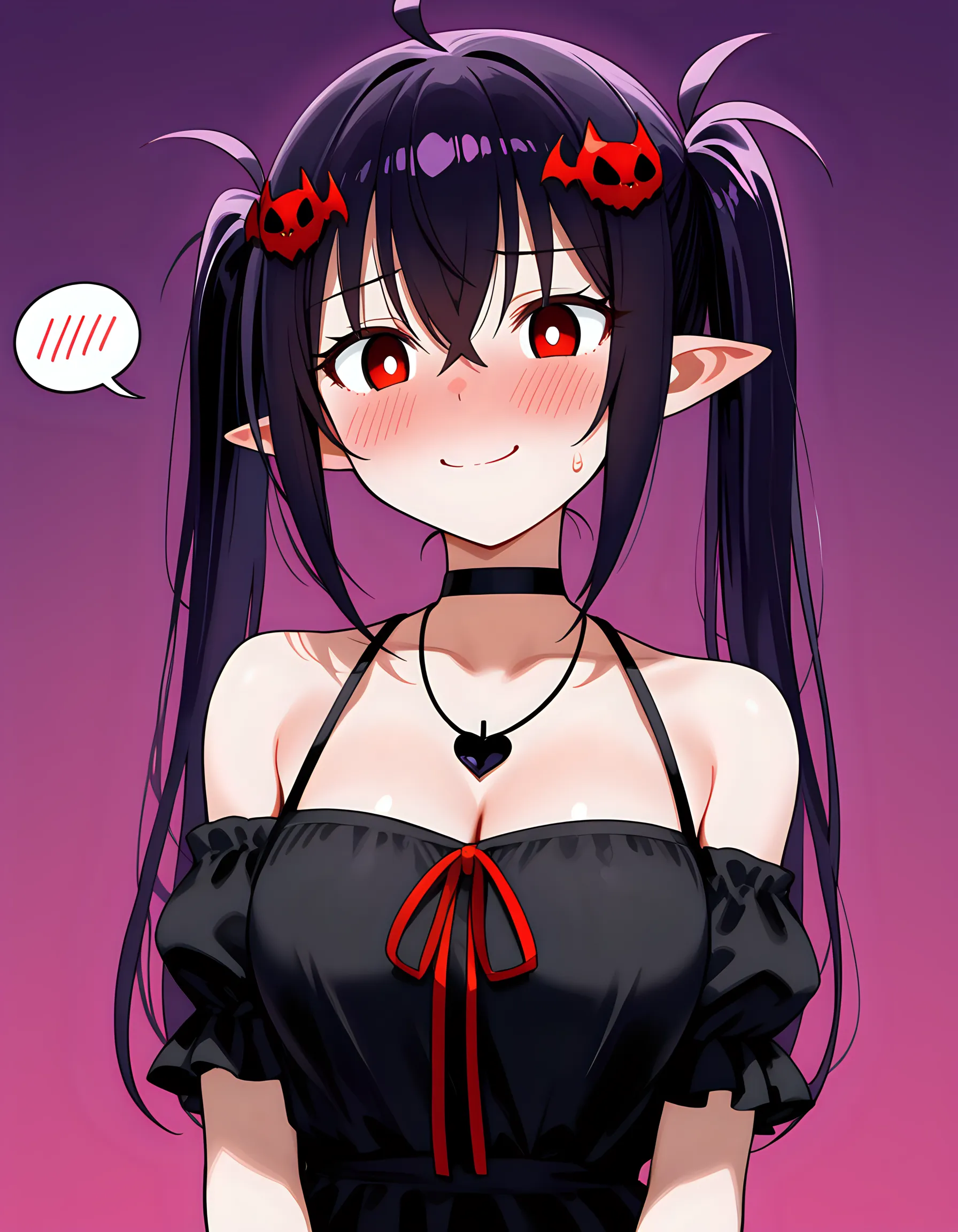 Gothic woman, Yandere Intricate, Demon Cyborg Necromancer Girl, Big Breasts, Female Death, Gapmoe Yandere Grimdark, smug smile, slightly open mouth, long black hair, dark background, deep shadows, textured pattern, intricate details in white.