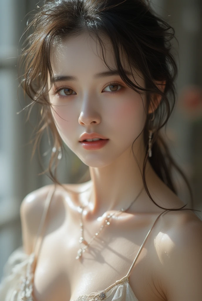 Detailed body, Attractive body, The perfect human body, Realistic face,　Big Breasts　Big Breasts
(Ultimate Quality, masterpiece, High resolution:1.0), Realistic:1.6, photoRealistic,
[8K UHD Photos, UHD high quality photos, Extremely detailed and clear images],
Close up of a Vietnamese girl with great attention to detail, Attractive body, The perfect human body, Realistic face,
(Ultimate Quality, masterpiece, High resolution:1.0), Realistic:1.6, photoRealistic,
[8K UHD Photos, UHD high quality photos, Extremely detailed and clear images],
Close-up of a Vietnamese girl with a beautiful face, Tall and beautiful like a photo model,
, Long legs, Round face, Big round eyes, Cute Smile, Red lips, Long curly eyelashes, Large dimples, Pointed jaws, Plump face, Bright white skin, Slim waist and long legs, Wearing rings and earrings,
 Her face resembles Tuyet Linh, Tall and plump body type, Wearing a very bright and shiny white silk ao dai, Sitting by the bridge over the lotus pond, Cute pose,
Highly lustrous silk ao dai, Wearing a see-through ao dai, Wearing a red bra,
