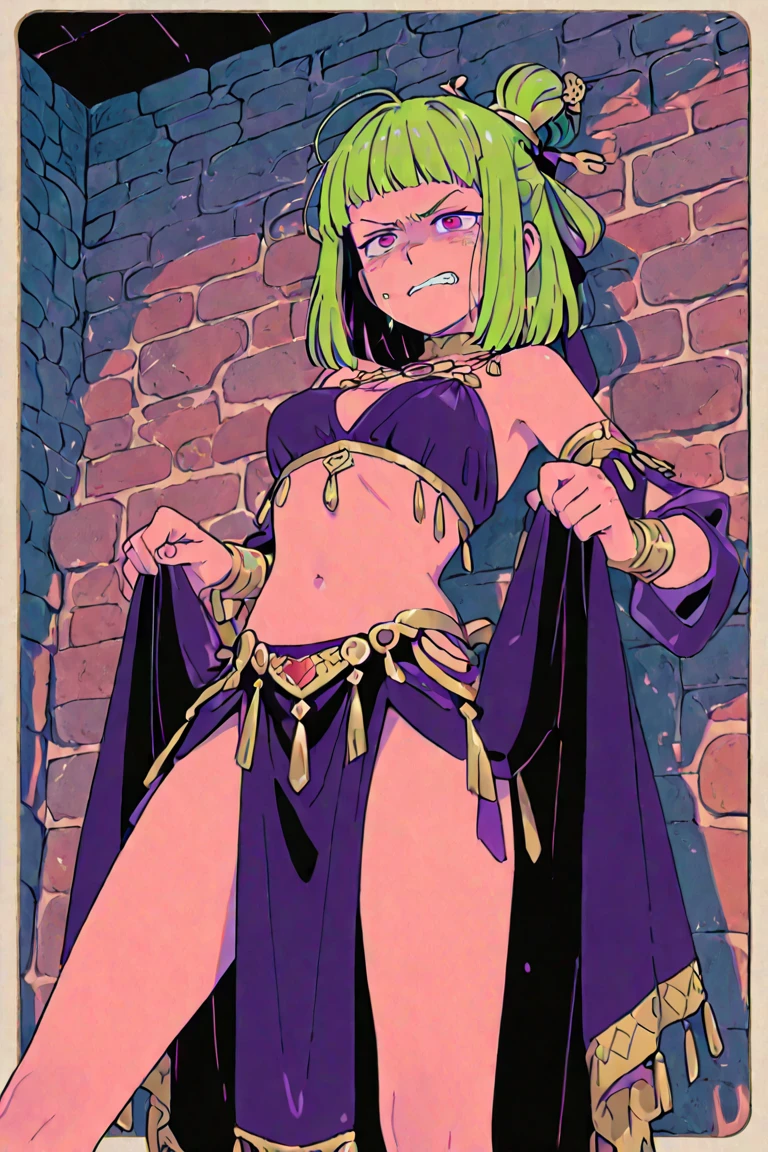 1girl, long hair, pink hair, multicolored hair, yellow eyes,  choker, necklace, lipstick, blush, Hot girls, baddie, staring, glaring, bad attitude, mean girl, crazy, smoking, sensual, attractive, masterpiece, best quality, highly detailed ,glint,halterneck,gold_choker, complex detailed background,
inside, stone wall, ancient interior, ancient egyptian room, hieroglyphs, dark lighting, dark
atmosphere, (cowboy shot), holding a sword, sword, belly_chain,harem_outfit,navel, necklace,
pelvic_curtain,revealing_clothes, veil，masterpiece,best quality,1girl,mature,evil smile, smile,
female,mature,necklace,pendant, (nsfw) not safe for work, exposed belly, exposed navel, exposed
midriff, exposed lower belly, navel piercing