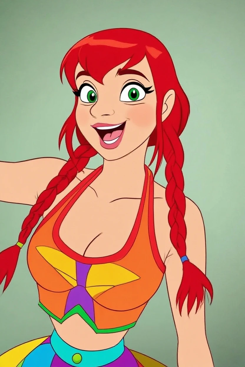 picture of a cartoon busty girl with a red bikini in the style of gtchestyle