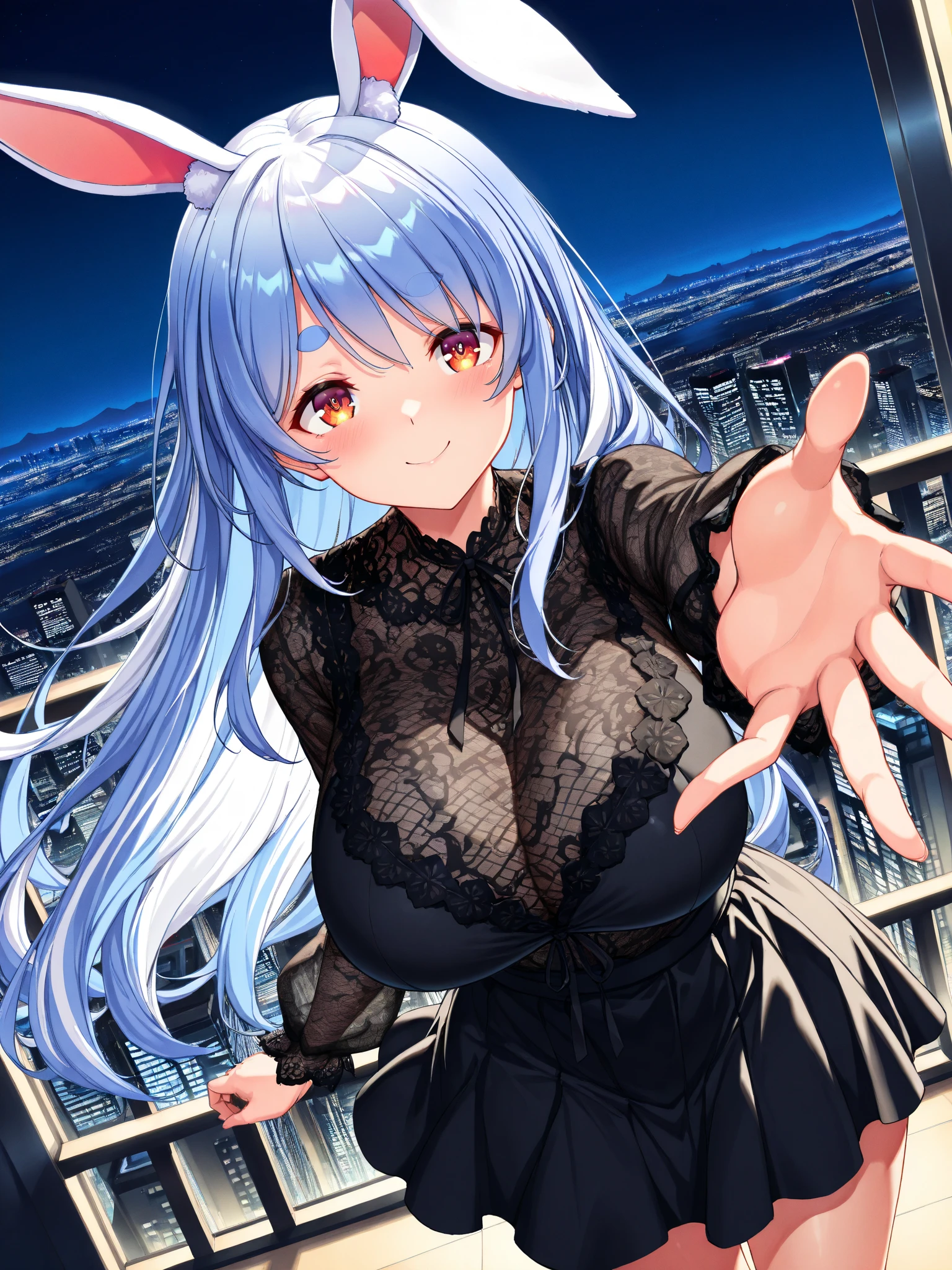 <lora:ainev2-000012:0.8> , 1girl, Aine Chidorigafuchi, playboy bunny, bunny pose, rabbit ears, pantyhose, indoors, hearts, bed, red eyes, blush