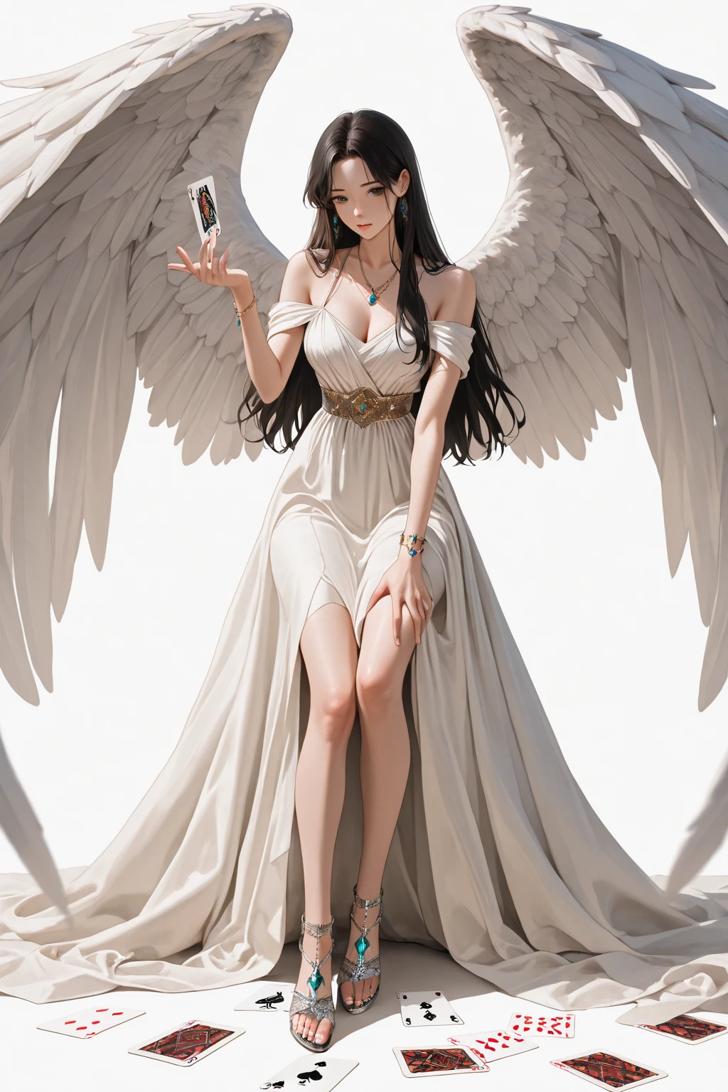 ((highest quality)),(ultra high resolution),(Super detailed),(detailed description),((best CG)),(best work of art),super precision art,great drawing art,(Fantasy art with precise details:1.5), (1 Female Angel:1.6),beautiful and well-shaped face:1.6 sadness:1.4,messy hair:1.5,torn clothes:1.7,damaged angel wings:1.5,Chains that wrap around the body:1.6, Dimly lit:1.3
