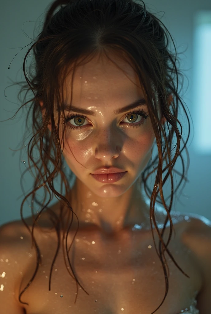 (((ultra realistic))) Photo, masterpiece, top quality, (pale skin), (Ultra detailed face and eyes:1.3), 1 girl, Adult, in a T-shirt, (Eye makeup, mascara) , ((large detailed lips)), ((Pink волнистые волосы)), ((Chyolka)) , (Natural breasts), Slim waist. ((Posing)), photoshoot, studio (soft lighting), (The play of light and shadows), depth of field, bokeh, (special attention to skin detail: 1.2), Detailed leather texture, skin pores. (Warm atmosphere of the frame. Color range - black, purple, Pink, blue tones), UDR, ((Film grain)), ((rays)), ((glare of the sun)), ((waist up portrait, close to the camera)) , ultra detialed, 