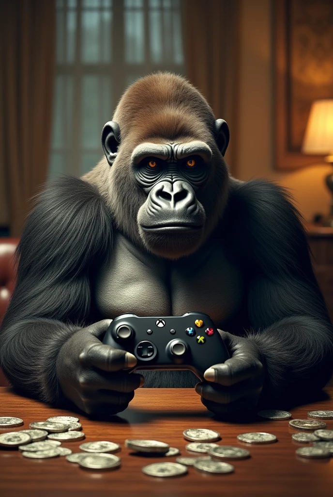 Create a gorilla avatar for my online poker profile. Make the gorilla be humanized and wear headphone --auto --s2