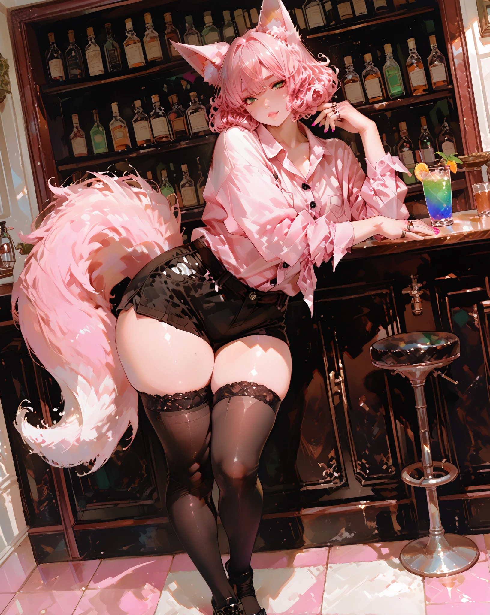 1girl, feminine, background, (freckles), blush, loose pink hair, huge breasts, ((sweat)), view from side, evening shadows, hot breath, dimmed lighting, standing, sweaty, ((sweating)), (sweat), big ass, wide hips, toned body, cow ears and small cow horns, cow tail, cow girl, (motion lines), voluptuous, mature, milf, flustered, bent over, duo, (ugly and fat and balding and middle-aged man), ugly middle-aged man fucking cowgirl from behind, sex, standing doggystyle, (motion lines), thrusting, view from front, long loose hair, (girl facing viewer), (the man has a double chin and is balding), hip grab with both hands, rough sex, spread legs, detailed background, slave collar, rape, male face out of frame, big ass, involuntary panting, opulent bar at night, cowgirl is reluctant and uncomfortable being fucked, cowgirl is frowning and unhappy, girl hates being fucked, man slapping girls ass, straight hair, bar, tables, chairs, windows, alcohol bottles, voluptuous woman, ((motion lines)), pricelist, (public use), girl exists to get fucked,