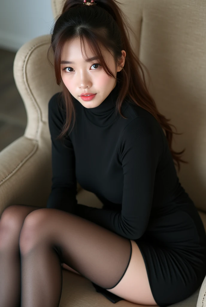 Houndstooth dress、(Highest quality)、((Very detailed))、4K、(8K)、masterpiece、Very detailedな、Highest quality、Super Resolution、1 person、Kind Face、Soft Light、RAW quality、Soft Skin、163cm、White Room:1.5、Thighs、bouquet