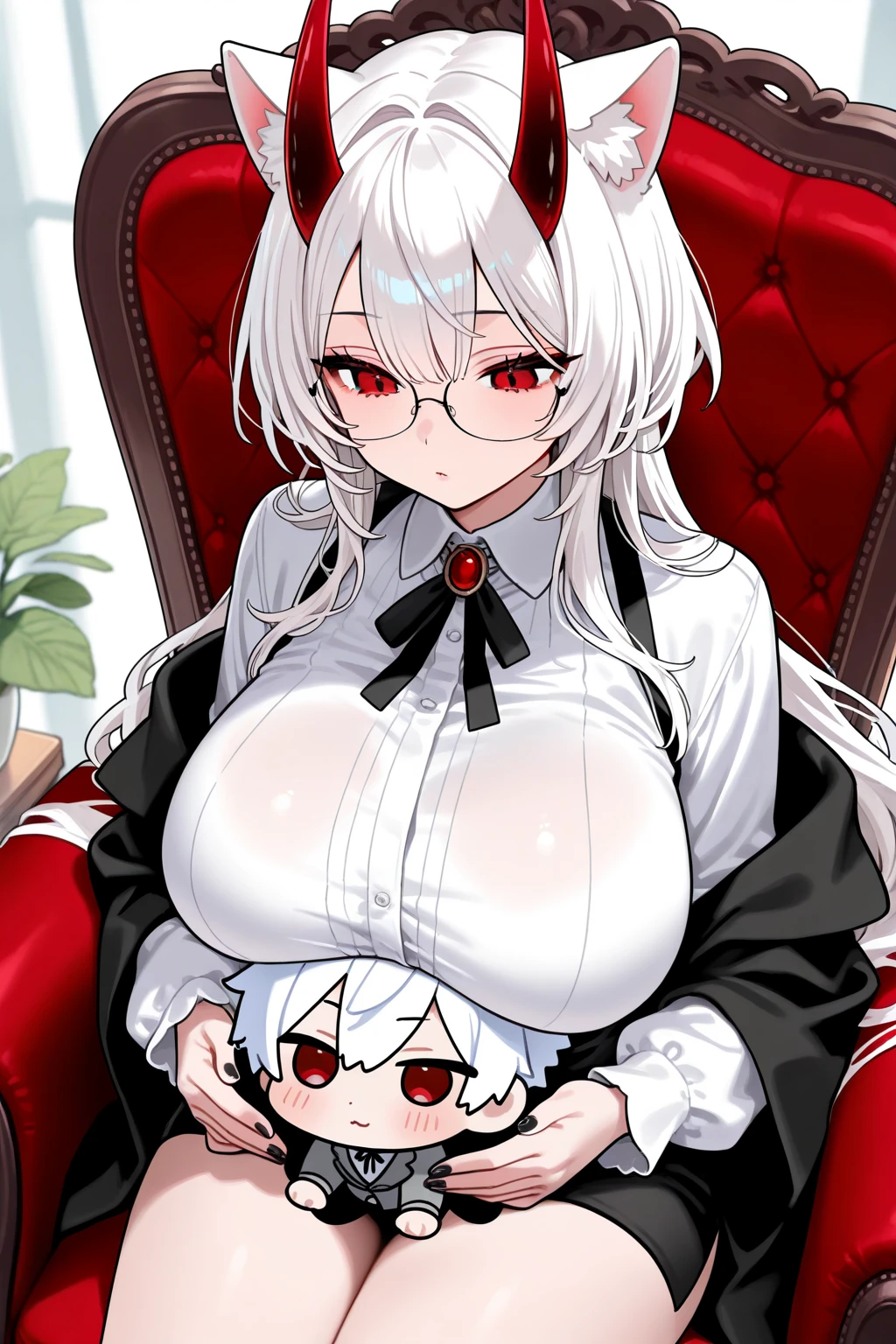 best quality,best resolution,(fluffy anthro furry :1.6),(young :1.6),white rabbit girl,small breasts,white hair,long hair,wavy hair,curvy hair,white rabbit ears,white rabbit tail,white fur,red eyes,glistering eyes,sparkle eyes,glasses,ribbon bowtie,maid outfit,maid headdress,maid gloves,beautiful cafe,white light,looking at viewer,full face blush,desire face,smile,heart eyes,heart expression eyes,horny eyes,close eyes,heavy breath,straddle viewer,low angle,girl on top,bend down,face to face,solo, sexy pose, (NSFW), anime, anime screencap, gigantic breasts, huge breasts, woman wearing full bodystocking, necromancer, raven, MILF, (very large breast), milf, (mature female), gloves, earrings, navel focus, capes, Elegant body, curvaceous but thin, the woman have beautiful detailed eyes, detailed textures, otherworldly ruins, fantasy, RPG, Dark atmosphere, extreme shading, masterpiece, best quality, milf, mature female, milfication, The armor covers her breasts and abdomen, ultra mega hyper ultra mega hyper ultra mega super big and beastly huge breasts.((her vagina is very wet, so wet that her fluids pass through Clothes)), She has her panties in her hand and apparently she had taken them off and only had her skirt. She is in your bed with a smile and she is blushing and she is biting her lip. In the area of the vagina it has slut written while the arrow is pointing at the vagina. Her breasts are leaking breast milk and her vagina has already been filled with semen by my penis.) (((Sexual image, sex, porn, pornography, sensual, sexy, erotic, horny)))]