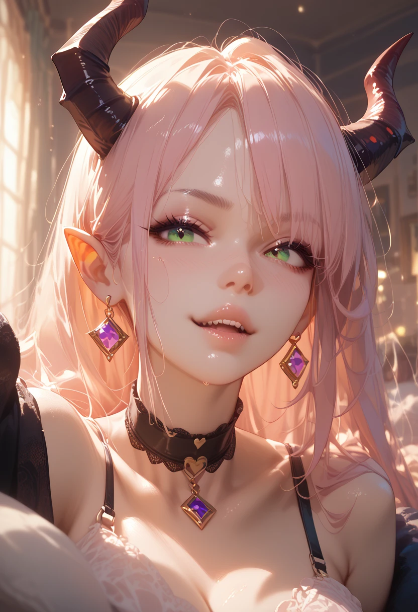 (solo:2, 1000 yo cool elf woman, Dreadlocks:1.4 pink hair long hair, sexy silver eyes, smoking Cigarette in mouth, glossy lips, serious face, blushing), (in a detailed sexy Cross string swimsuit), break, in the castle Dressing room, BREAK, perfect anatomy, masterpiece, best quality, 16k, beautiful detailed grow, daydreaming expression.