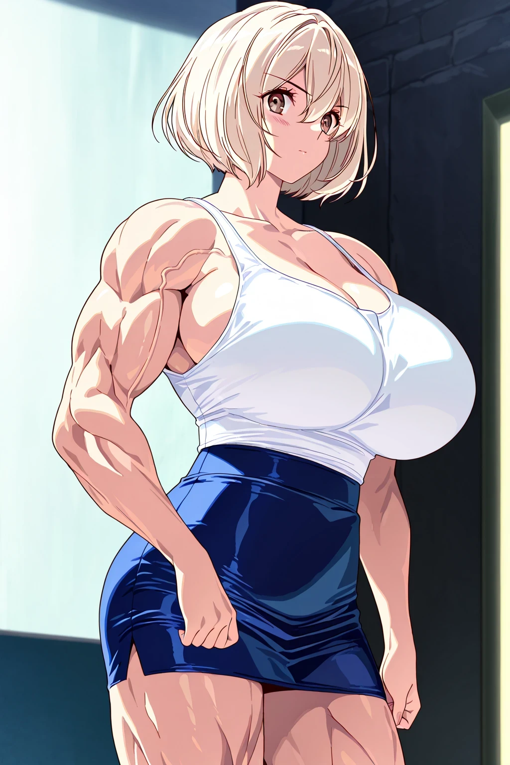 Main: Reika Kurashiki, mature female, 40 yo, Kitami Reika (Hentai: Bible Black) NSFW, blonde hair, short hair, lipstick, makeup, black eyeshadow, smokey eyes, blue eyes, jewelry, cross earrings, Optional: detailed hair, ultra detailed face, blue eyes, perfect eyes, perfect face, super Large Breasts, covered in cum, covered in sperm, wet pussy, sperm in vagina, cleavage, curvy, big ass tricky glance, smirking (masterpiece), best quality, muscular woman, woman with well marked muscles, toned muscles, hyper muscular, massive muscles, massive shoulders, massive biceps, muscles bulging, gigantic muscles, extreme muscular, muscles, big muscles, muscular female, HyperMuscle, massive breasts, well defined abs, big tits, massive tits, fake tits, huge , massive , big , erect nipples, nude, naked, massive muscles, massive shoulders, massive biceps, muscles bulging, gigantic muscles, extreme muscular, breasts revealed, nipples revealed, nude, naked, no clothes on,