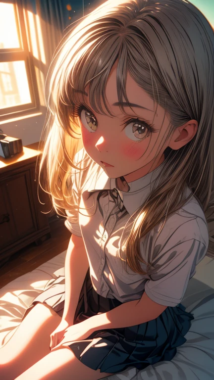 A woman，shy，Girl illustration art，Sexy and charming，Big black eyes，curl，front Photo，（Look at me），comic cover，illustration art，Shoujo manga。