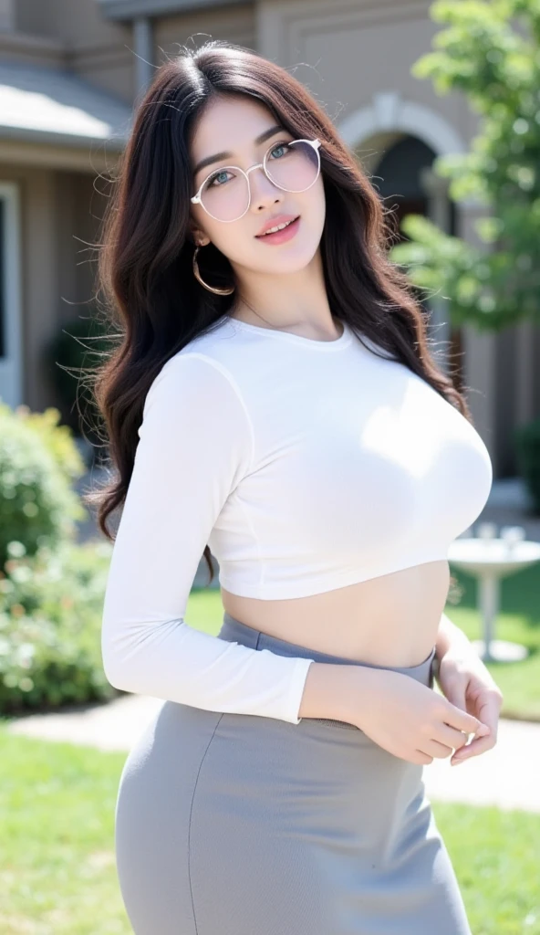 Draw lips correctly, red lipstick, from chest up, best quality, Super detailed, lifelike, Super fine skin, perfect anatomy, (1 日本Mature的女人), (alone),Wear a red crew neck shirt,short sleeves,blue jeans,white boots,trousers,black belt,wavy long hair,37-year-old female,Mature,charming smile,beach background,stand,Leg length,Chubby body,Big breasts,stand up,full-body shot