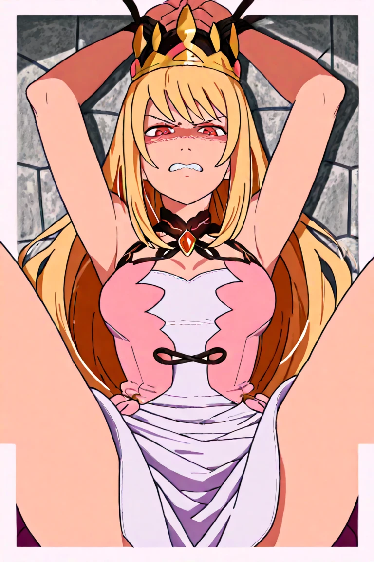 Anime. 1 girl. Cute girl. Angel. Slave. Pregnant. Blonde. Long hair. Blue eyes. Beautiful eyes. Perfect eyes. Expressive eyes. Ideal face. A face about to sneeze. Sneezing face. Beautiful nose. Snotty nose. After sneezing, long snot hangs from the nose. 16 years. Big breasts. Beautiful breasts. She has a cold. Gay has allergies. She has a runny nose. She has nasal mucus. She has snot. She wants to sneeze. She needs to sneeze. She has a strong, desperate urge to sneeze. She sneezes. She covers her nose with her hands. Splashes of snot fly to the sides. Snot flows from her nose. She's on her period. Her crotch is bleeding. She has urinary incontinence. She wants to pee. She needs to pee. She has a strong, desperate urge to pee. He keeps his hand on his crotch. He squeezes his crotch tightly. Rubs the crotch. The girl can't stand straight. Knees together, feet apart. She peed herself. Urine runs down her thighs. Ideal anatomical body. The whole body is covered in scars and burns. Angel wings. White wings. Dirty slave tunic. A torn slave tunic. No panty panties. Barefoot. Magic seal on the stomach. Slave collar. Shackles. Standing. Full height. Fantasy city. Street. Trade area. Slave market. Many people. Beautiful character design. Shiny skin. Whole body. nsfw. Scat. Official art. Extremely detailed CG Unity 8k wallpaper. Ideal lighting. Ultra high resolution 4K. Super detailed 8K. A high resolution.