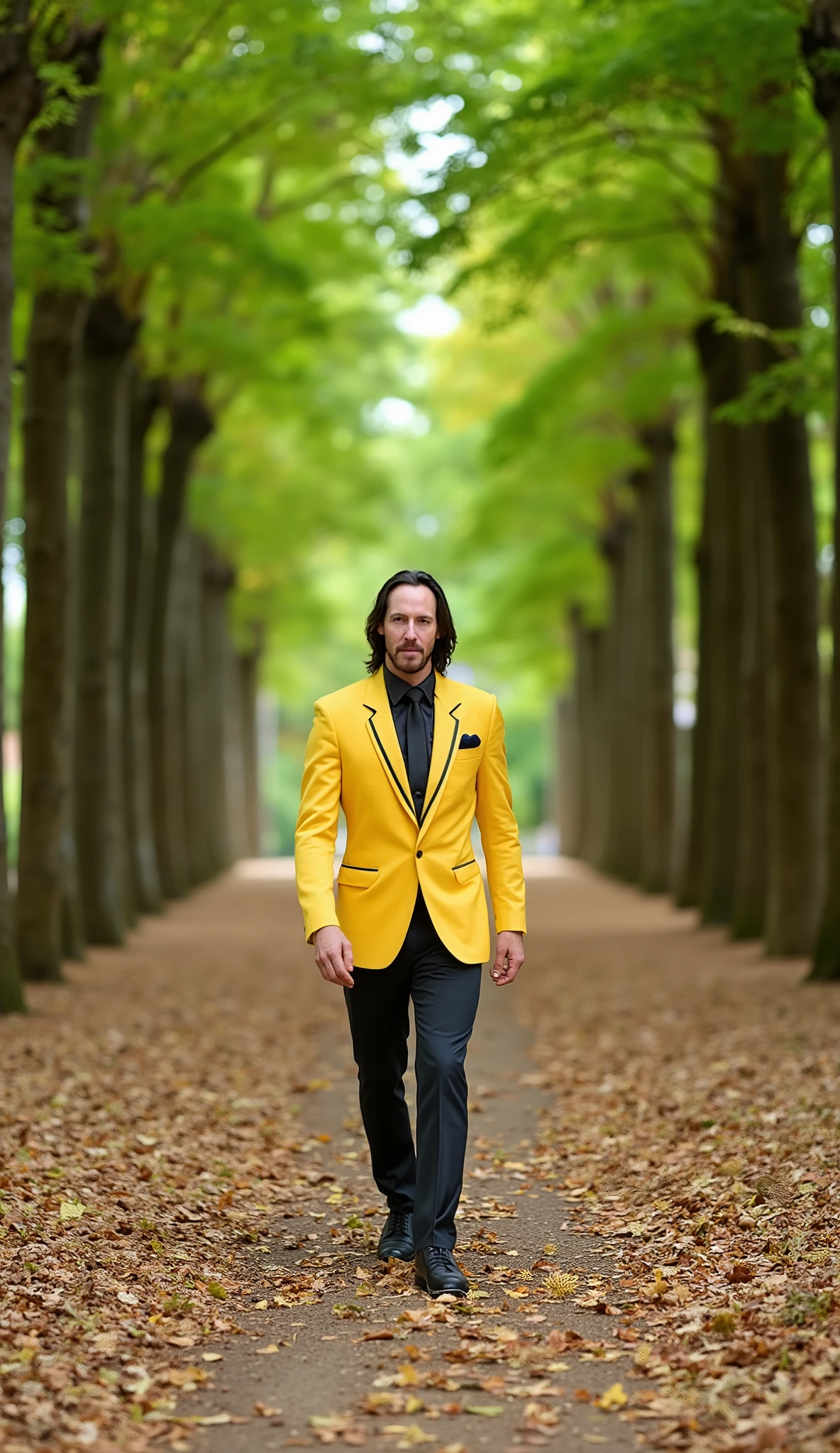 Keanu Reeves in a yellow tuxedo with black and gold details, Caminho na Floresta (Painel 3D Newborn)
Ambiente: A narrow dirt path lined with two perfect rows of tall and sturdy trees, forming a natural tunnel.
vegetation: The trees are dense and covered by vibrant green leaves, with the ground covered by dry fairytale leaves, suggesting an early fall.
Perspectiva: The path leads to a vanishing point in the background, creating depth and symmetry.
lighting: The natural light of day penetrates gently through the treetops, casting shadows on the ground softly.
Transmitted sensation: Tranquilidade, freshness and connection with nature. Ideal for rustic themes, or newborn sessions.