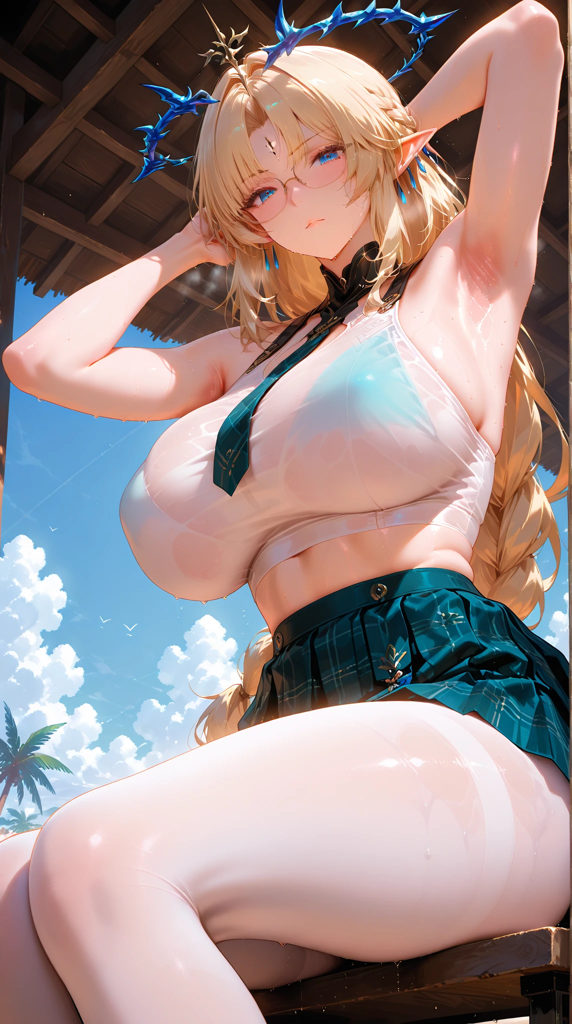 Masterpiece ,best quality , high resolution , (1 girl solo:1.38) , (Mysterious Heroine X , ahoge,blonde hair , ponytail, hair between eyes), one side up) , (cleavage:1.2) , (medium breast:1.28) , (wear jacket , navel , belly , baseball hat , micro_short , top tank) , (cleavage:1.15) , (big breast:1.1) , (face view , front view , look at view) , ( night , moonlight , windows , outdoor ) , (standing , thighs ) , (cowboy_shot) , ( smile , open mouth , full face blush , shy )