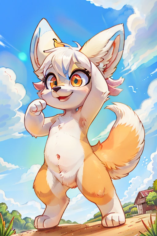 kemoshota, best quality,best resolution,(fluffy anthro furry :1.6),(young :1.6),  dog shota, dachshund, albino white fur, naked, heavy breath, plenty drool, dynamic angle, 6 year old boy,Masterpiece,cub,best resolution, white hair boy, ears, tail, pubic fur, sweating, full face blush, naked towel, Solo, kemono, blushes, look at camera, smile open mouth, standing on mouth, view from mountain, cloud fog background, sunrise time, tony tony chopper, beautiful contrast of light and dark, tiny small flaccid phimosis, looking back, anal